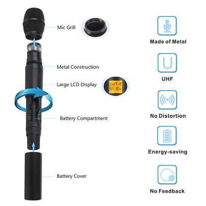 XTUGA A400-H Professional 4-Channel UHF Wireless Microphone System with 4 Handheld Microphone(UK Plug) - Microphone by XTUGA | Online Shopping UK | buy2fix