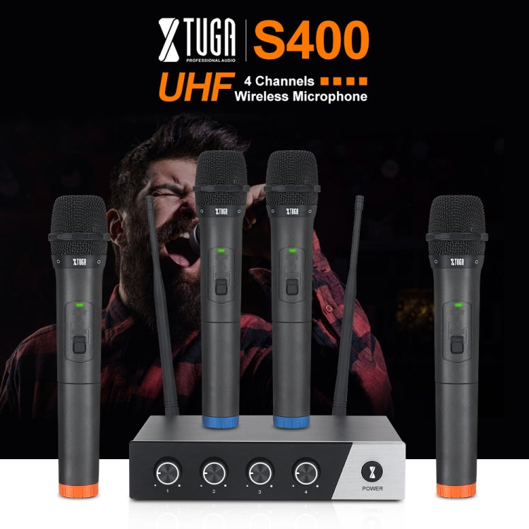 XTUGA S400 Professional 4-Channel UHF Wireless Microphone System with 4 Handheld Microphone(UK Plug) - Microphone by XTUGA | Online Shopping UK | buy2fix