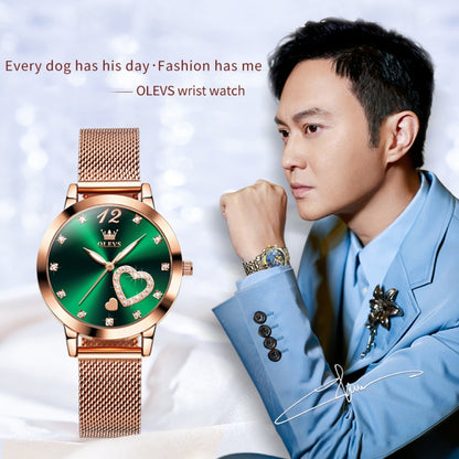 OLEVS 5189 Women Heart Shape Waterproof Quartz Watch(Green) - Metal Strap Watches by OLEVS | Online Shopping UK | buy2fix