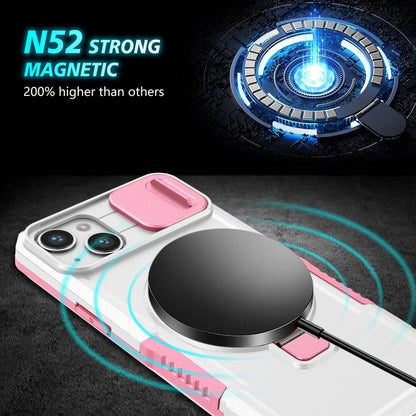 For iPhone 14 Sliding Camshield Magsafe Holder TPU Hybrid PC Phone Case(Pink White) - iPhone 14 Cases by buy2fix | Online Shopping UK | buy2fix