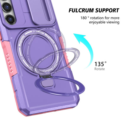 For Samsung Galaxy S23 5G Sliding Camshield Magsafe Holder TPU Hybrid PC Phone Case(Pink Purple) - Galaxy S23 5G Cases by buy2fix | Online Shopping UK | buy2fix