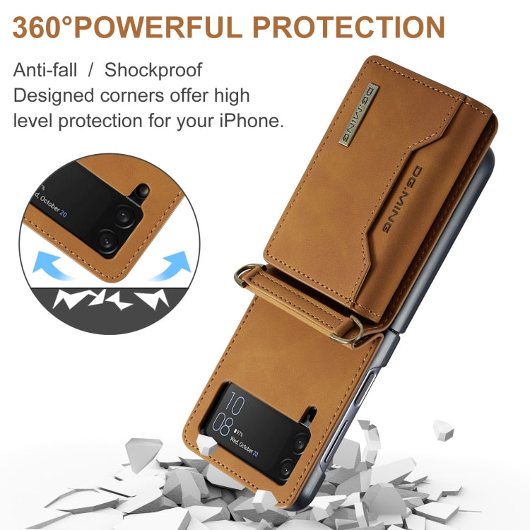 For Samsung Galaxy Z Flip3 5G DG.MING M2 Series Card Bag Magnetic Leather Phone Case(Brown) - Galaxy Phone Cases by DG.MING | Online Shopping UK | buy2fix