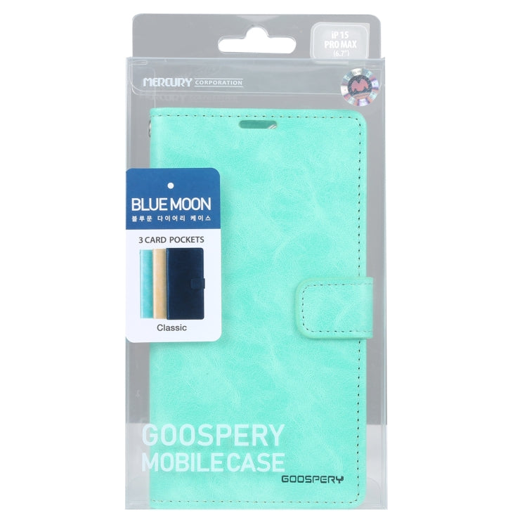 For iPhone 15 Pro Max GOOSPERY BLUE MOON Crazy Horse Texture Leather Phone Case(Mint Green) - iPhone 15 Pro Max Cases by GOOSPERY | Online Shopping UK | buy2fix