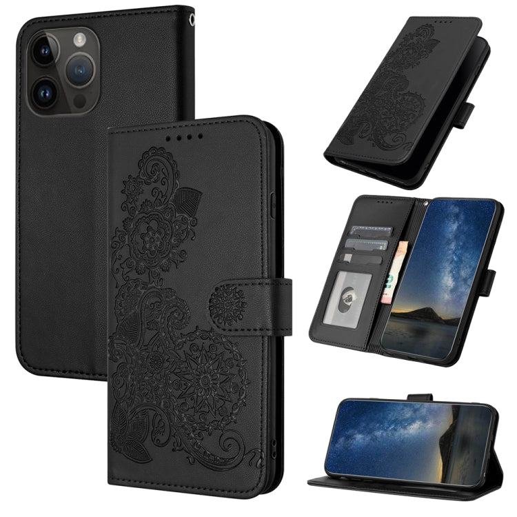 For iPhone 15 Pro Max Datura Flower Embossed Flip Leather Phone Case(Black) - iPhone 15 Pro Max Cases by buy2fix | Online Shopping UK | buy2fix