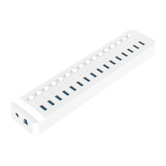 ORICO CT2U3-16AB Plastic Stripes 16 Ports USB 3.0 HUB with Individual Switches, Plug:EU Plug(White) - USB 3.0 HUB by ORICO | Online Shopping UK | buy2fix