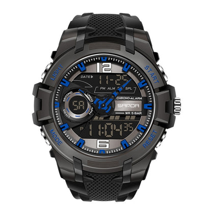 SANDA 6015 Men Multifunctional Waterproof Luminous Sports Watch(Black Blue) - Silicone Strap Watches by SANDA | Online Shopping UK | buy2fix