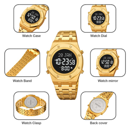 SKMEI 2043 Multifunctional Muslim Worships Compass Digital Wrist Watch(Rose Gold+White) - Metal Strap Watches by SKMEI | Online Shopping UK | buy2fix