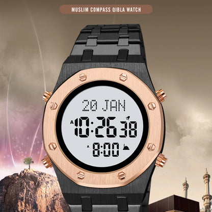 SKMEI 2043 Multifunctional Muslim Worships Compass Digital Wrist Watch(Black Rose Gold+White) - Metal Strap Watches by SKMEI | Online Shopping UK | buy2fix