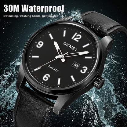 SKMEI 2067 Men Business Casual Style Outdoor 50M Waterproof Quartz Digital Wrist Watch(Black) - Leather Strap Watches by SKMEI | Online Shopping UK | buy2fix