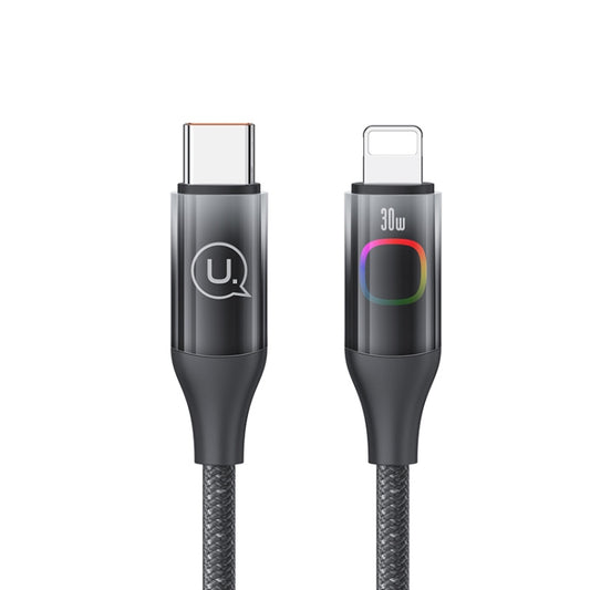 USAMS US-SJ638 1.2m Type-C to 8 Pin PD30W Fast Charging Cable with Colorful Light(Gradient Black) - 2 in 1 Cable by USAMS | Online Shopping UK | buy2fix