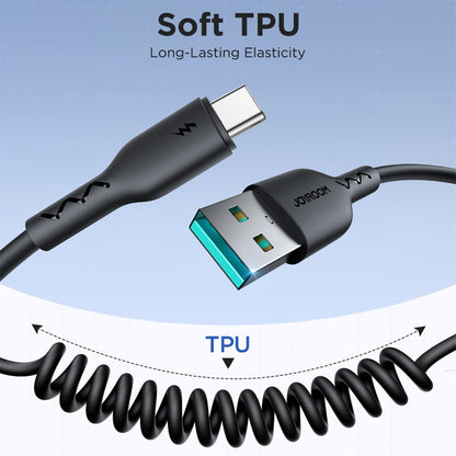 JOYROOM SA38-AC3 3A USB to USB-C / Type-C Coiled Fast Charging Data Cable, Length:1.5m(Black) - USB-C & Type-C Cable by buy2fix | Online Shopping UK | buy2fix