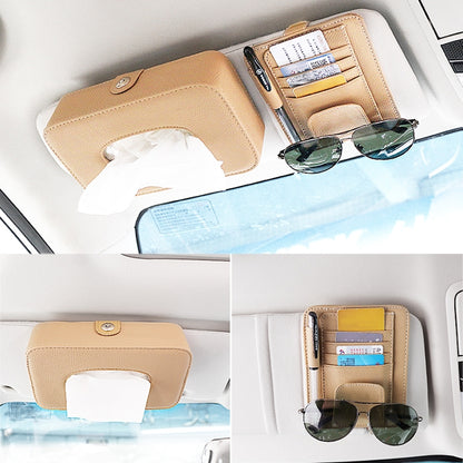 Car Litchi Texture Hanging Tissue Box Sun Visor Card Storage Clip(Beige) - Sunglasses & Glasses Clips by buy2fix | Online Shopping UK | buy2fix