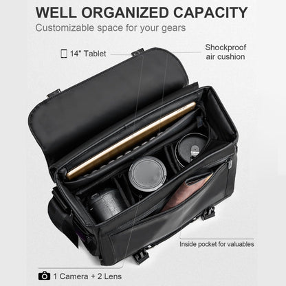 Cwatcun D85 Camera Bag Side Quick Access Camera Messenger Case Waterproof Bag, Size:40 x 17 x 30cm XL(Black) - Strap Satchel by Cwatcun | Online Shopping UK | buy2fix