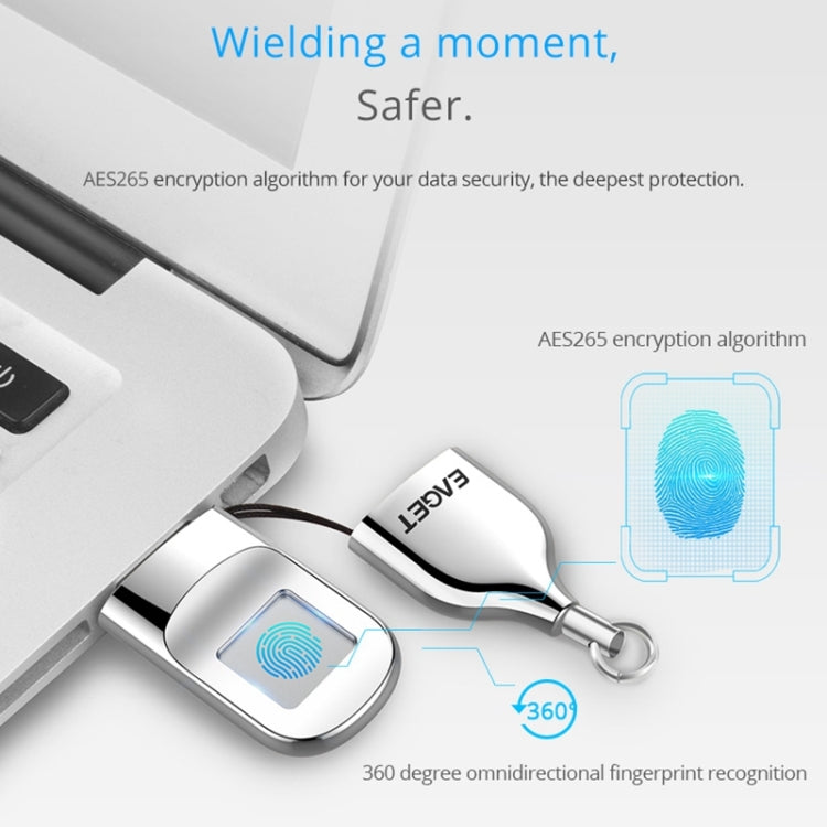 EAGET FU5 64G USB 2.0 Interface Metal Flash U Disk with Fingerprint Identification - USB Flash Drives by EAGET | Online Shopping UK | buy2fix