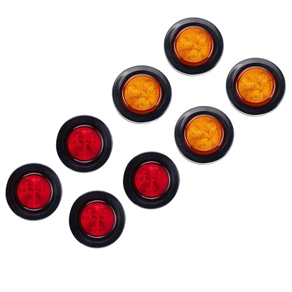 8 PCS Truck Trailer Red & Amber LED 2 inch Round Side Marker Clearance Tail Light Kits with Heat Shrink Tube - Fog / Driving Lights by buy2fix | Online Shopping UK | buy2fix