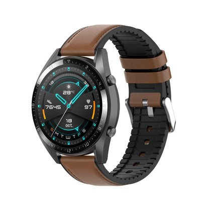 22mm Silicone Leather Watch Band for Huawei Watch GT 2 46mm(Brown) - Smart Wear by buy2fix | Online Shopping UK | buy2fix