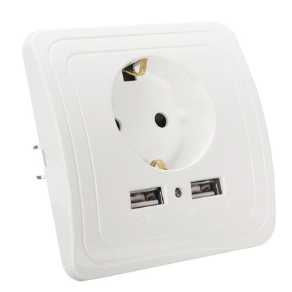 DIXINGE 2A Dual USB Port Wall Charger Adapter 16A EU Plug Socket Power Outlet Panel(White) - Consumer Electronics by buy2fix | Online Shopping UK | buy2fix