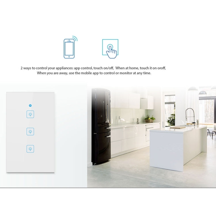 WS-US-03 EWeLink APP & Touch Control 2A 3 Gangs Tempered Glass Panel Smart Wall Switch, AC 90V-250V, US Plug - Consumer Electronics by buy2fix | Online Shopping UK | buy2fix