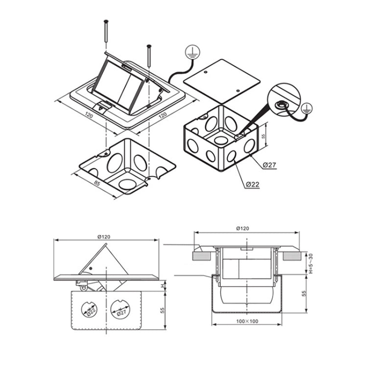 Hidden Pop-up Aluminum Alloy Computer Floor Socket with Cover Bottom Box, EU Plug - Consumer Electronics by buy2fix | Online Shopping UK | buy2fix