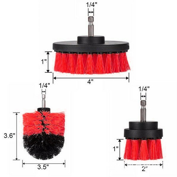 3 PCS Bathroom Kitchen Cleaning Brushes Kit for Electric Drill(Red) - Sponges, Cloths & Brushes by buy2fix | Online Shopping UK | buy2fix