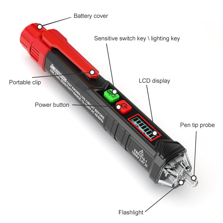 HABOTESA HT100 High-sensitivity LCD Digital Display Sound and Light Alarm Test Pen - Consumer Electronics by buy2fix | Online Shopping UK | buy2fix