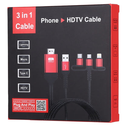 3 in 1 Micro USB + USB-C / Type-C + 8 Pin to HDMI HDTV Cable(Red) - Video & Audio Cable by buy2fix | Online Shopping UK | buy2fix