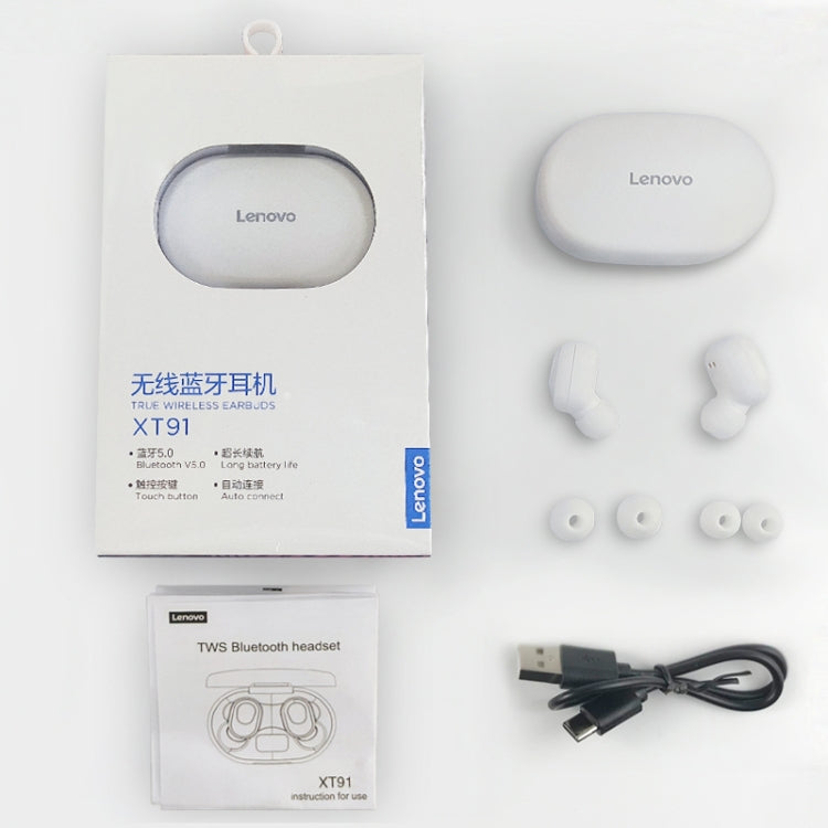 Original Lenovo XT91 Intelligent Noise Reduction Mini Wireless Bluetooth Earphone with Charging Box & LED Power Digital Display, Support Touch & HD Call & Voice Assistant & Dual-mode Earphone (White) - Bluetooth Earphone by Lenovo | Online Shopping UK | buy2fix