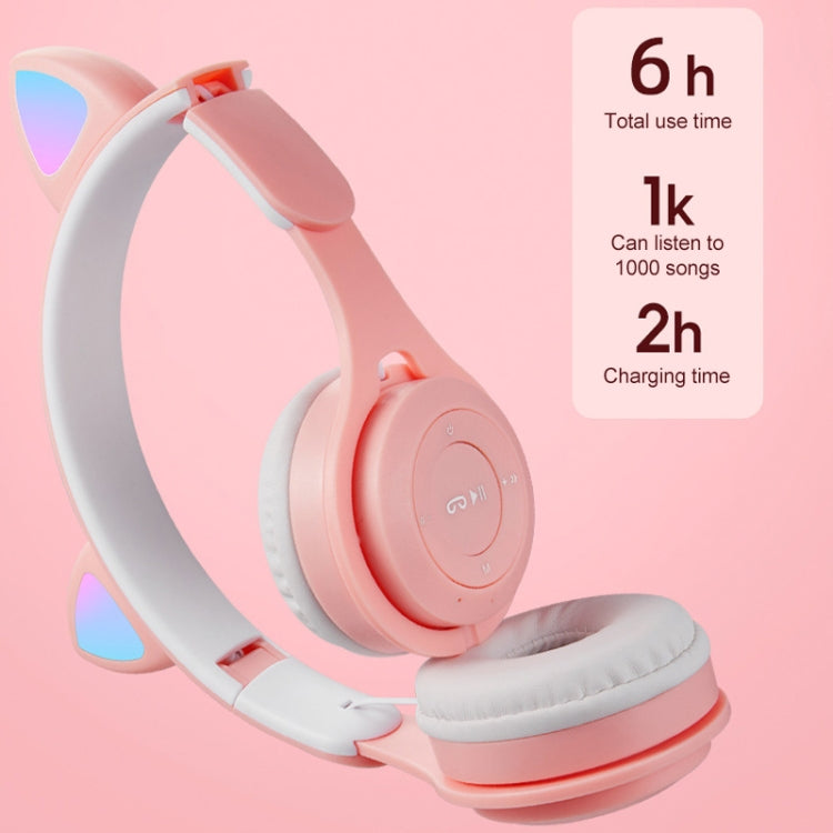 M6 Luminous Cat Ears Pure-color Foldable Bluetooth Headset with 3.5mm Jack & TF Card Slot (Pink) - Headset & Headphone by buy2fix | Online Shopping UK | buy2fix