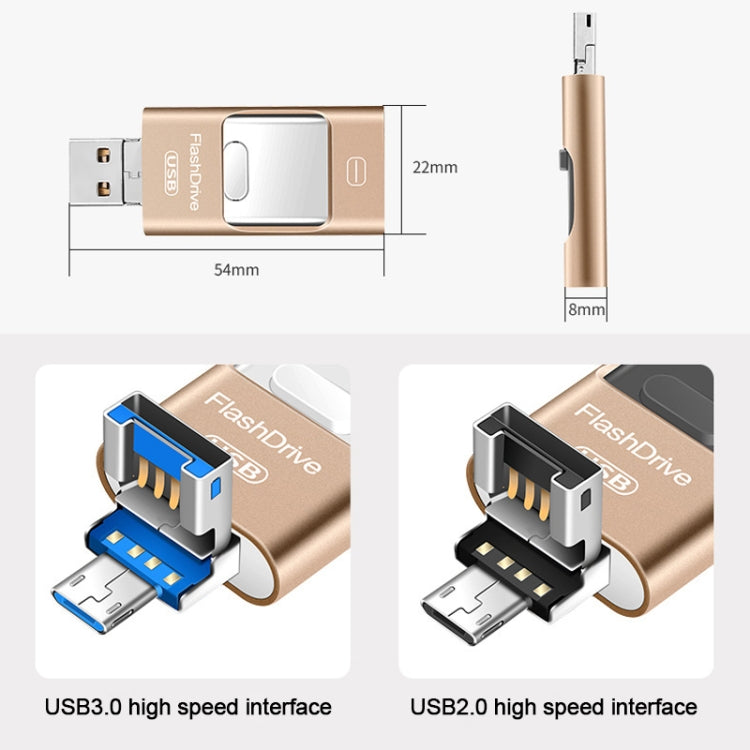 32GB USB 3.0 + 8 Pin + Mirco USB Android iPhone Computer Dual-use Metal Flash Drive (Rose Gold) - U Disk & Card Reader by buy2fix | Online Shopping UK | buy2fix