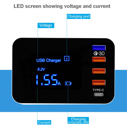 CDA33Q 40W QC 3.0 USB + 3 USB Ports + USB-C / Type-C Ports Multi-function Charger with LED Display, UK Plug - Multifunction Charger by buy2fix | Online Shopping UK | buy2fix