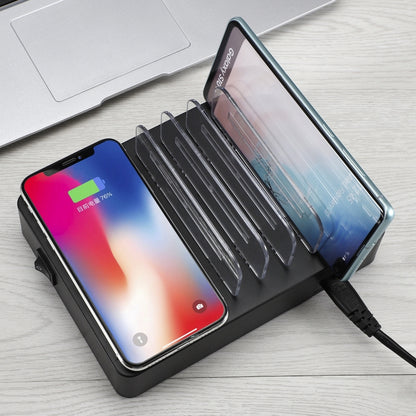 50W 6 USB Ports + 2 USB-C / Type-C Ports + Wireless Charging Multi-function Charger with LED Display & Detachable Bezel, EU Plug - Multifunction Charger by buy2fix | Online Shopping UK | buy2fix