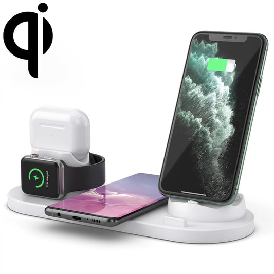 6 in 1 10W Qi Standard Wireless Charger Stand (White) - Apple Accessories by buy2fix | Online Shopping UK | buy2fix