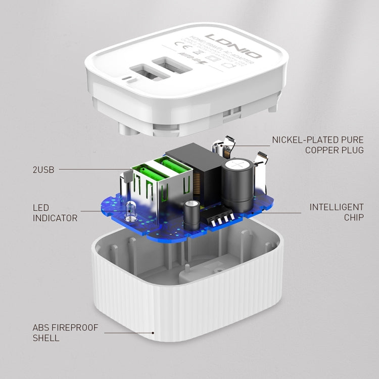 LDNIO A201 2.4A Dual USB Charging Head Travel Direct Charge Mobile Phone Adapter Charger With Micro USB Data Cable(EU Plug) - Apple Accessories by LDNIO | Online Shopping UK | buy2fix