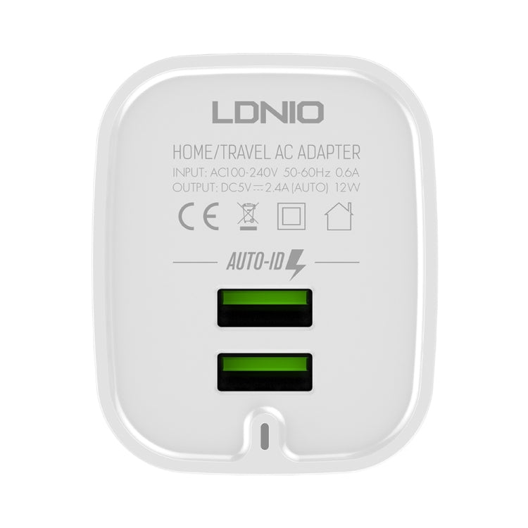 LDNIO A201 2.4A Dual USB Charging Head Travel Direct Charge Mobile Phone Adapter Charger With Micro USB Data Cable(UK Plug) - Apple Accessories by LDNIO | Online Shopping UK | buy2fix