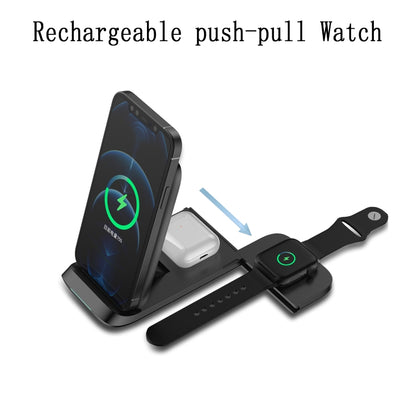 V8 3 in 1 Folding Portable Mobile Phone Watch Multi-Function Charging Stand Wireless Charger for iPhones & Apple Watch & Airpods (Black) - Apple Accessories by buy2fix | Online Shopping UK | buy2fix