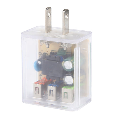 64-222 2A Three USB Transparent Charger, specification: US Plug - USB Charger by buy2fix | Online Shopping UK | buy2fix