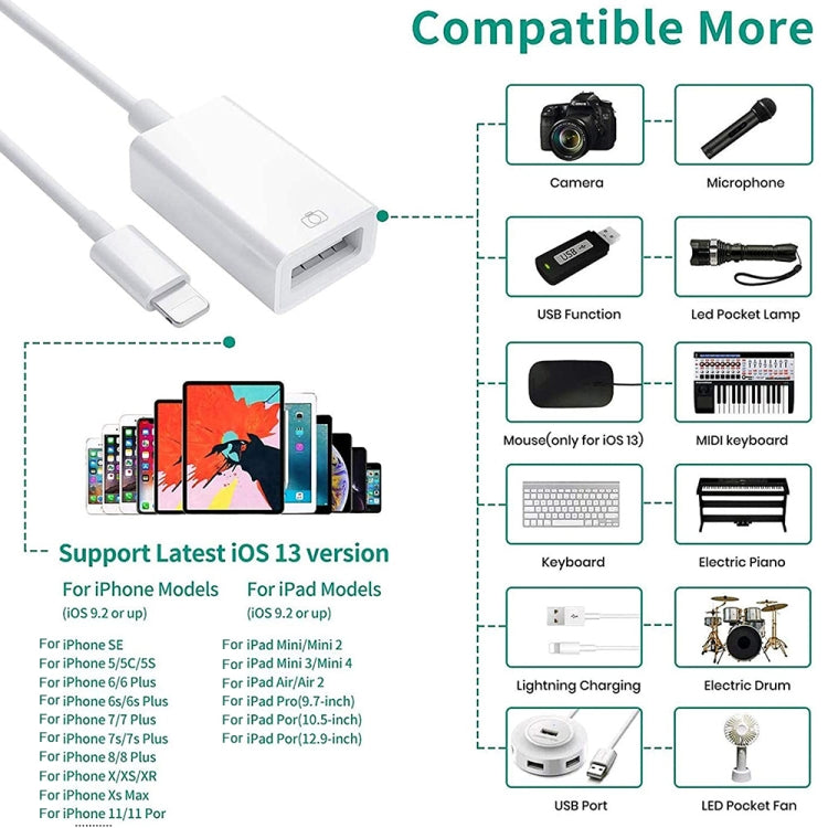 8 Pin to Single USB Port Camera Adapter, Support iOS 9.2-11 System, For iPhone, iPad(White) - Converter & Adapter by buy2fix | Online Shopping UK | buy2fix