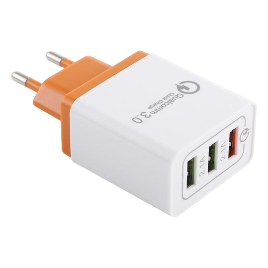AR-QC-03 2.1A 3 USB Ports Quick Charger Travel Charger, EU Plug (Orange) - Apple Accessories by buy2fix | Online Shopping UK | buy2fix