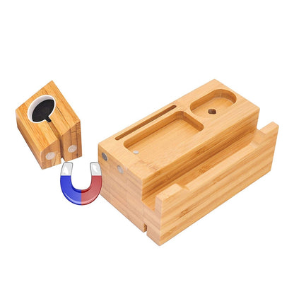 Multi-function Bamboo Charging Station Charger Stand Management Base with 3 USB Ports, For Apple Watch, AirPods, iPhone, AU Plug - Others by buy2fix | Online Shopping UK | buy2fix