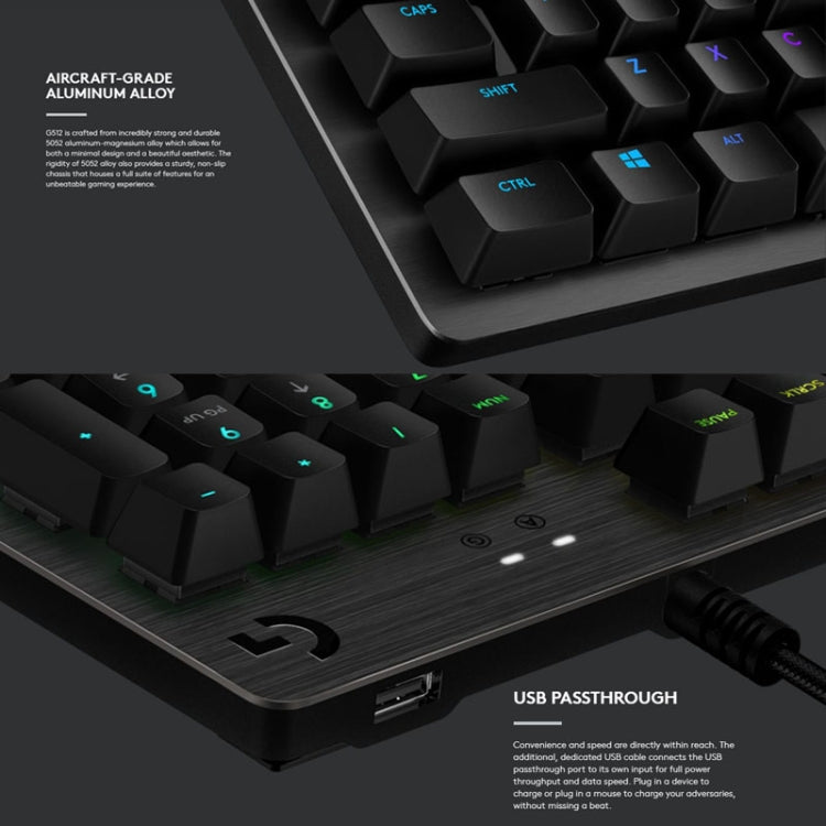 Logitech G512 RGB L-axis Mechanical Wired Gaming Keyboard, Length: 1.8m (Black) - Wired Keyboard by Logitech | Online Shopping UK | buy2fix