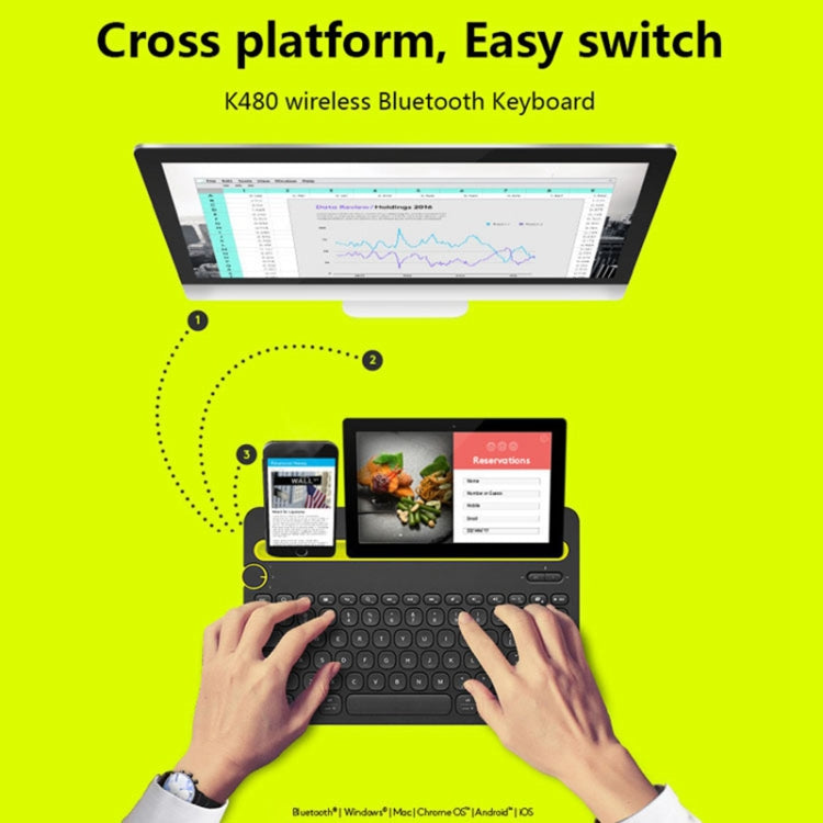 Logitech K480 Multi-device Bluetooth 3.0 Wireless Bluetooth Keyboard with Stand (White) - Wireless Keyboard by Logitech | Online Shopping UK | buy2fix