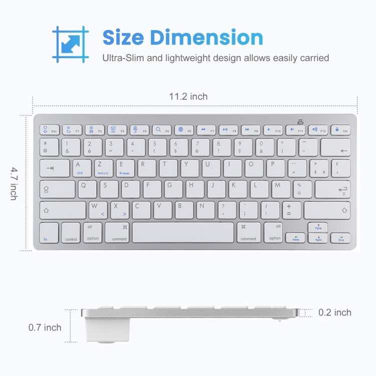 WB-8022 Ultra-thin Wireless Bluetooth Keyboard for iPad, Samsung, Huawei, Xiaomi, Tablet PCs or Smartphones, French Keys(Silver) - Computer & Networking by buy2fix | Online Shopping UK | buy2fix