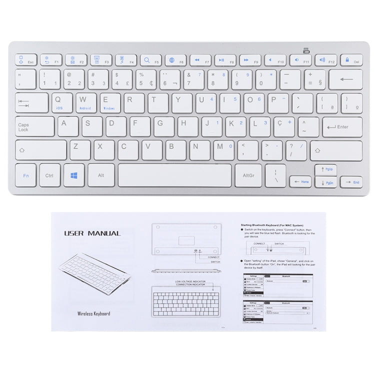 WB-8022 Ultra-thin Wireless Bluetooth Keyboard for iPad, Samsung, Huawei, Xiaomi, Tablet PCs or Smartphones, Portuguese Keys(Silver) - Computer & Networking by buy2fix | Online Shopping UK | buy2fix