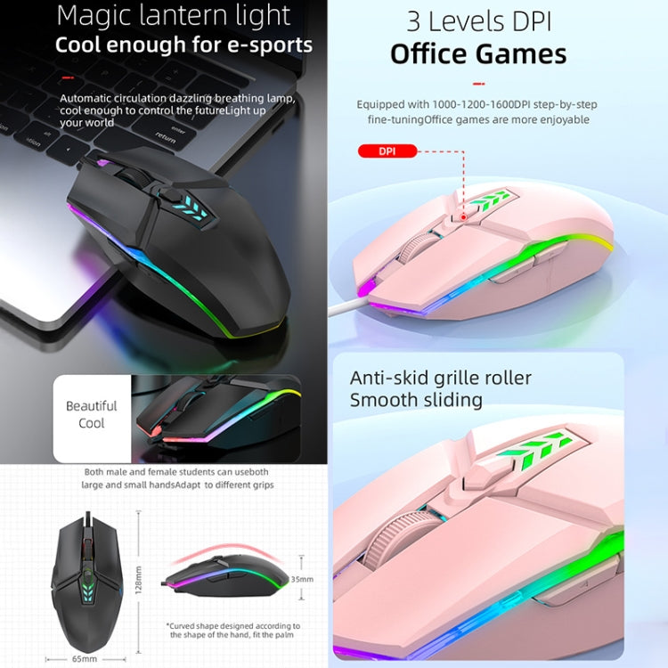 S700 Colorful Light USB Wired Office Gaming Mouse (Pink) - Wired Mice by buy2fix | Online Shopping UK | buy2fix