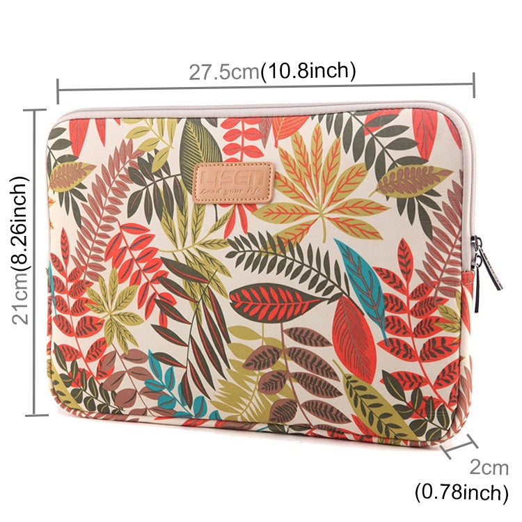 Lisen 9.8 inch Sleeve Case Colorful Leaves Zipper Briefcase Carrying Bag(White) -  by buy2fix | Online Shopping UK | buy2fix