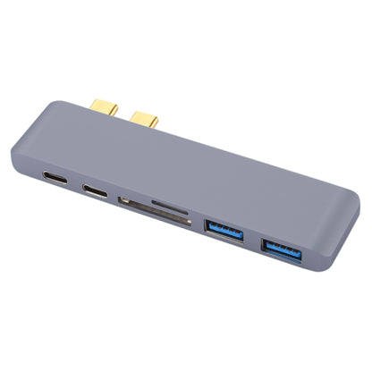 6 in 1 Multi-function Aluminium Alloy 5Gbps Transfer Rate Dual USB-C / Type-C HUB Adapter with 2 USB 3.0 Ports & 2 USB-C / Type-C Ports & SD Card Slot & TF Card Slot for Macbook 2015 / 2016 / 2017(Grey) - Computer & Networking by buy2fix | Online Shopping UK | buy2fix