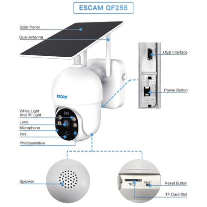 ESCAM QF255 2.0 Million Pixels 1080P HD WiFi Solar Camera, Support Two-way Voice & PIR Motion Detection & Night Vision & TF Card - Dome Camera by ESCAM | Online Shopping UK | buy2fix