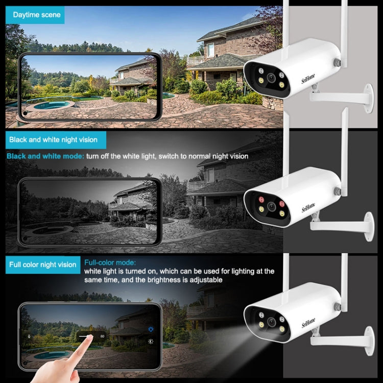 SriHome SH037 4.0 Million Pixel 2.4G+5G WiFi Waterproof Camera, Support Two-way Voice & TF Card & Motion Detection & Full Color Night Vision & AI Human Detection, US Plug - Bullet Camera by SriHome | Online Shopping UK | buy2fix