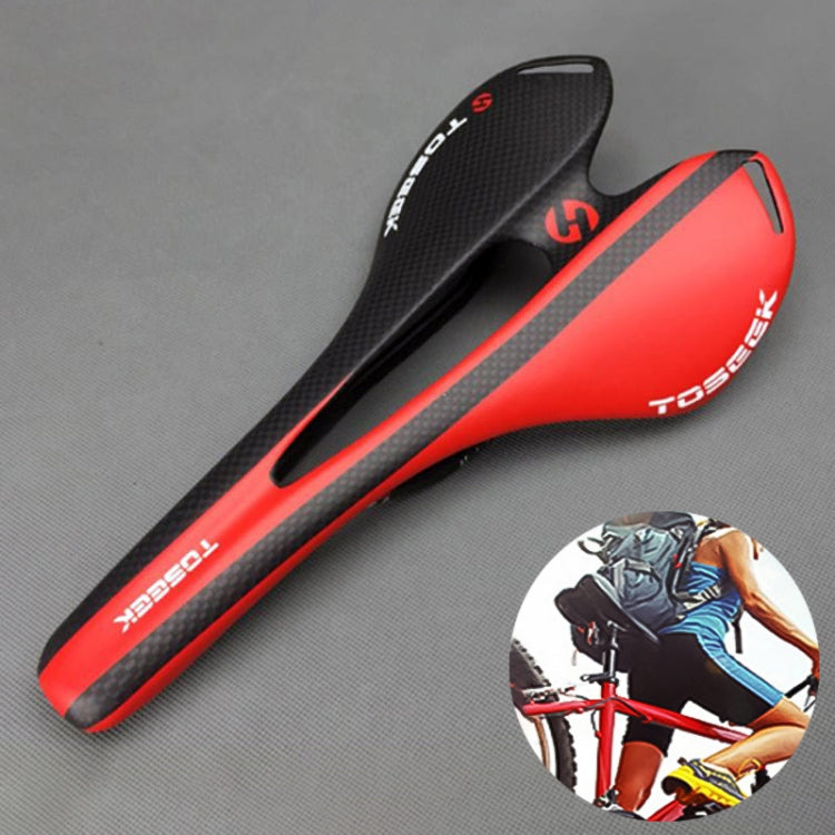 TOSEEK Road Bike Carbon Fiber Seat Bicycle Hollow Seat Saddle, 3K Texture + Extinction(Red) - Bicycle Saddle by TOSEEK | Online Shopping UK | buy2fix