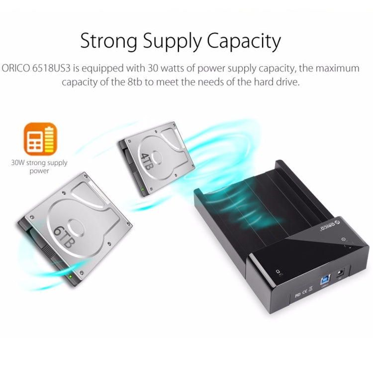 ORICO 6518US3 USB 3.0 Type-B 2.5 / 3.5 inch Tool Free HDD Docking Station External Storage Enclosure Hard Disk Box(Black) - HDD Enclosure by ORICO | Online Shopping UK | buy2fix